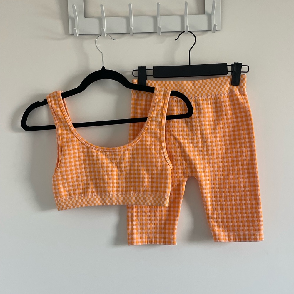 Orange Gingham Zara Bra and Leggings Set Size XS/S